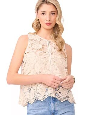 Sleeveless Lace Zip-Front Top in Cream